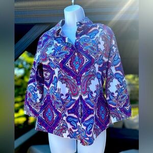 NWOT Foxcroft Women's Paisley Button Down Shirt with 3/4 Sleeves, Size: 10P
